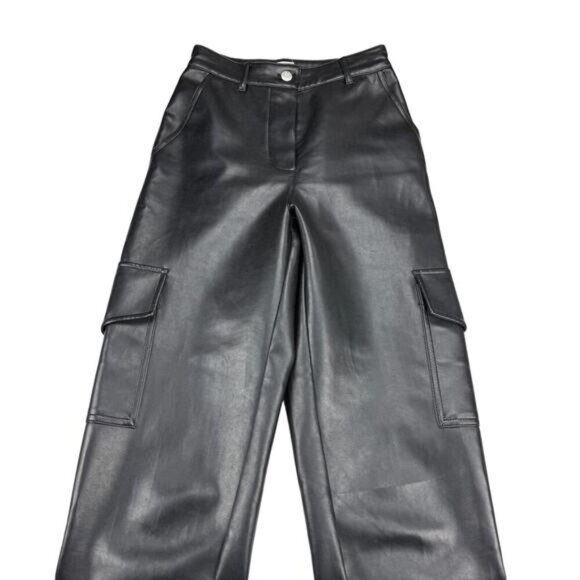 WILFRED FREE Aritzia Modern High-Rise Vegan Leather Black Cargo Pant Sz 00 - Picture 5 of 9